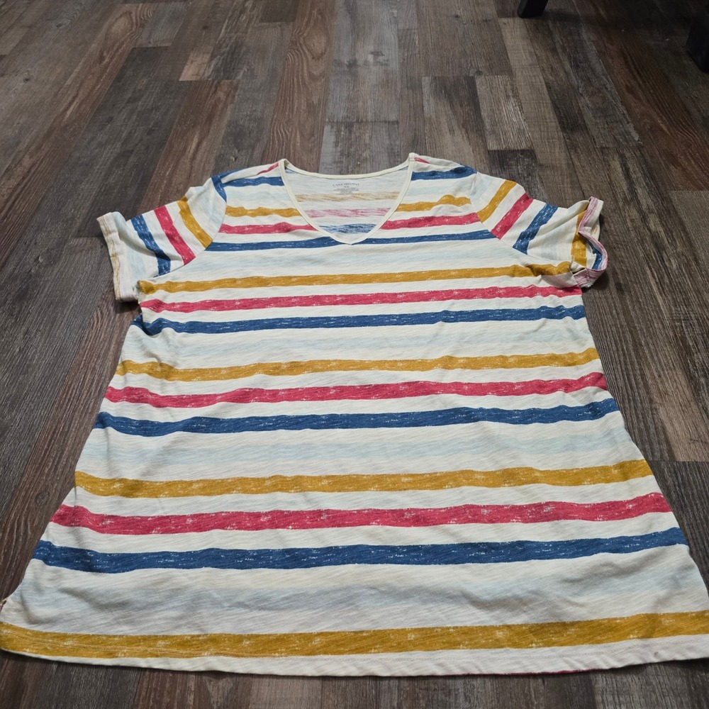 Lane Bryant Striped V-Neck T-Shirt Women 18/20 Multicolor Slub Knit Casual